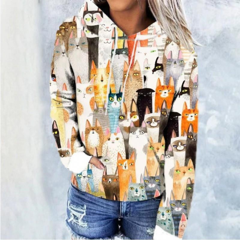 Womens Oversized Hooded Sweatshirt With Christmas Print 3D Digital Loose Fit Long Sleeve Casual Top
