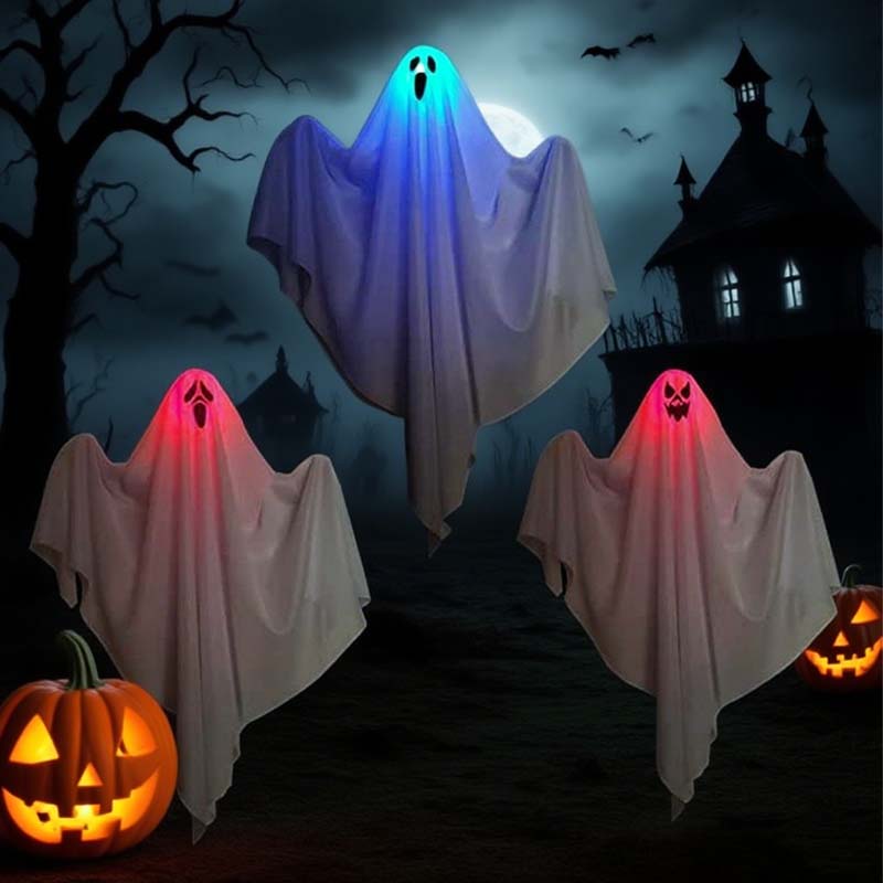 Luci LED di Halloween Decorazione Luminosa Appeso Fantasma Spaventoso per Porta Casa Infestata Portico Oggetti di Scena Escape Room Oggetti di Scena di Halloween