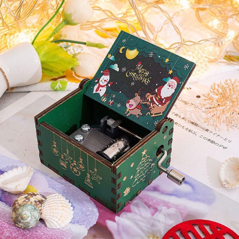 Wooden Hand Crank Music Box Anime Theme Halloween Merry Christmas Decoration Home Christmas Birthday Gift