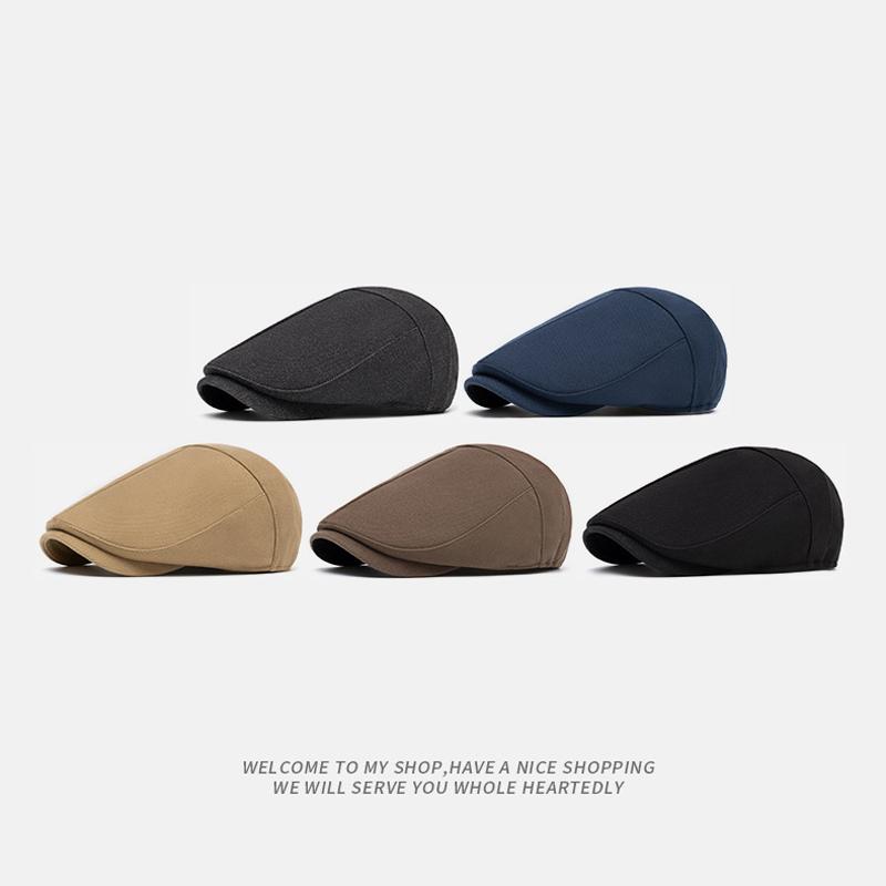 Winter Warm Forward Cap Men's Velvet Thick Cap Woolen Beret Solid Color British Newsboy Cap