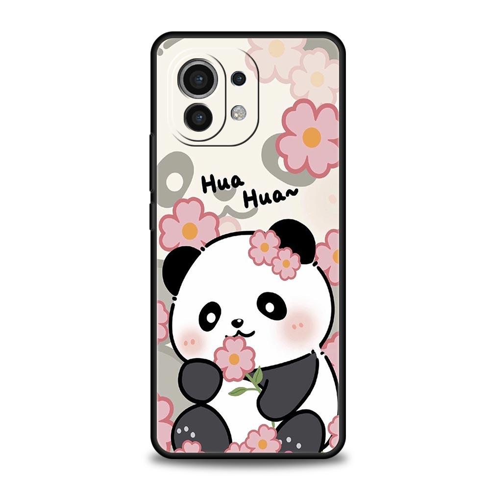 Phone Case For Xiaomi Mi 14 13 12 11 Lite 13T 12T 11x 11T 10T Pro 9T Note 10 Lite Soft Black Cover Cute Panda Climbing Bamboo