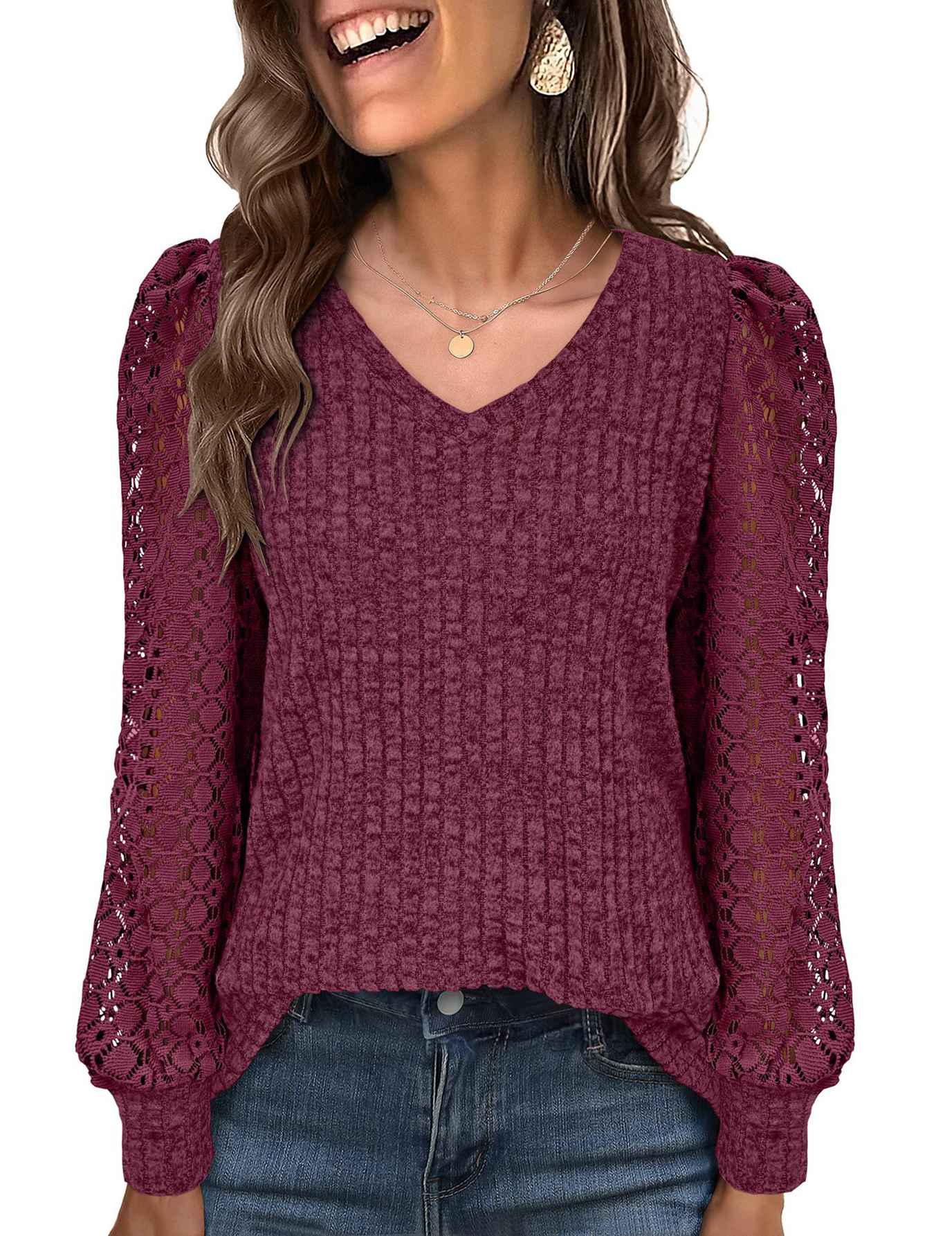 Women s Solid V-neck Knit Top Long-Sleeve Sweater XL 1760₽