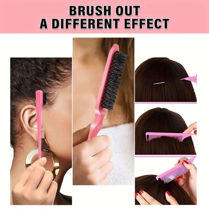 5/7pcs Hair Care Kit Tangled Hollow Out Comb with Rat Tail Edge Control Brush Spray Bottle Soft Satin Sleeping Cap Styling Tools