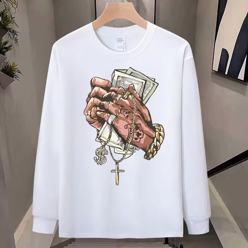 American Trendy Brand Threaded Cuffs Long-Sleeved Pure Cotton Men'S Bottoming Shirt T-Shirt Trendy Autumn And Winter Men'S And Women'S Tops