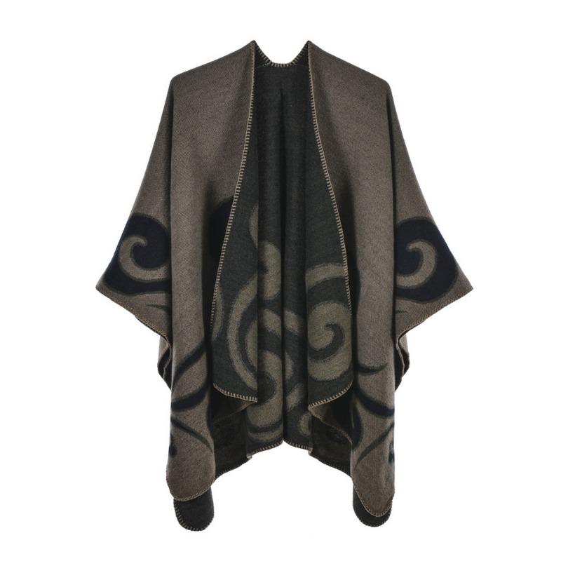 Women's Cape Shawl Autumn and Winter Retro Split Fork Warm Imitation Cashmere Scarf Cape