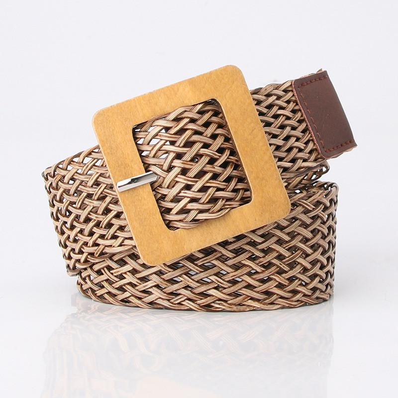 Womens Minimalist Pu Fabric Belt With Wooden Buckle For Chic Office And Casual Looks