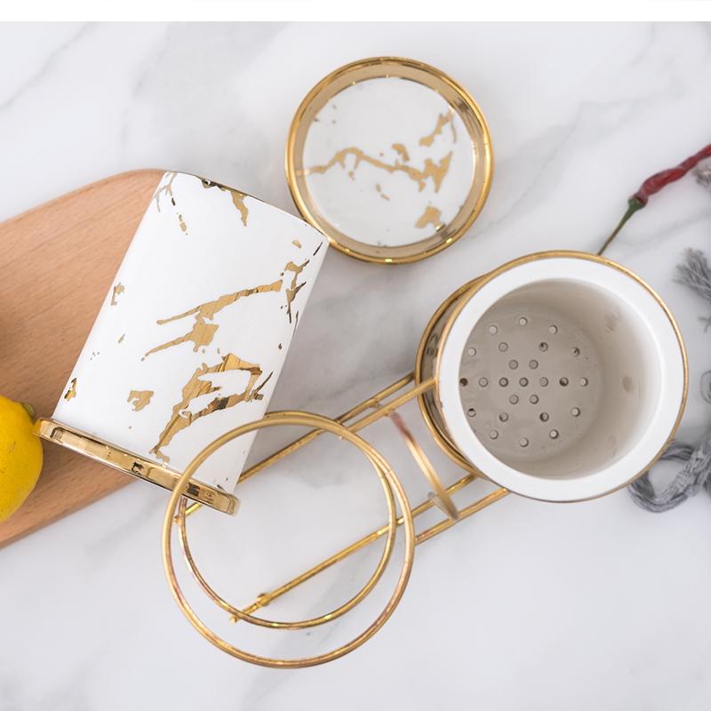 Nordic Luxury Ceramic Marble Pattern Chopsticks Tube Home Emerald Phnom Penh Drain Rack Kitchen Storage Bucket