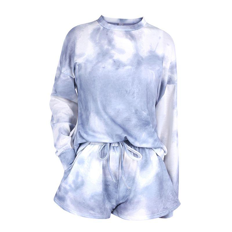 Women Tie-dye Casual Loungewear Long Sleeve Top and Shorts