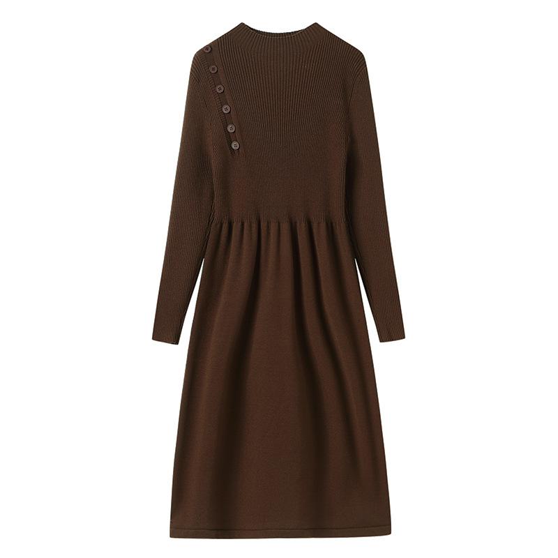 Taillenbetonendes Strickkleid für Damen Einfarbig Lässig Midilang Pullover A-Linien-Pulloverkleid für Herbst und Winter