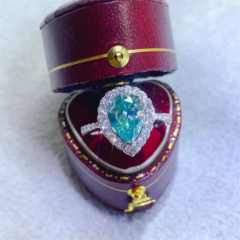 Yellow Moissanite Water Drop Pear-Shaped Women's Ring, 1 Carat VVS Diamond, Micro-Pave Fashion Engagement Proposal Gift.
