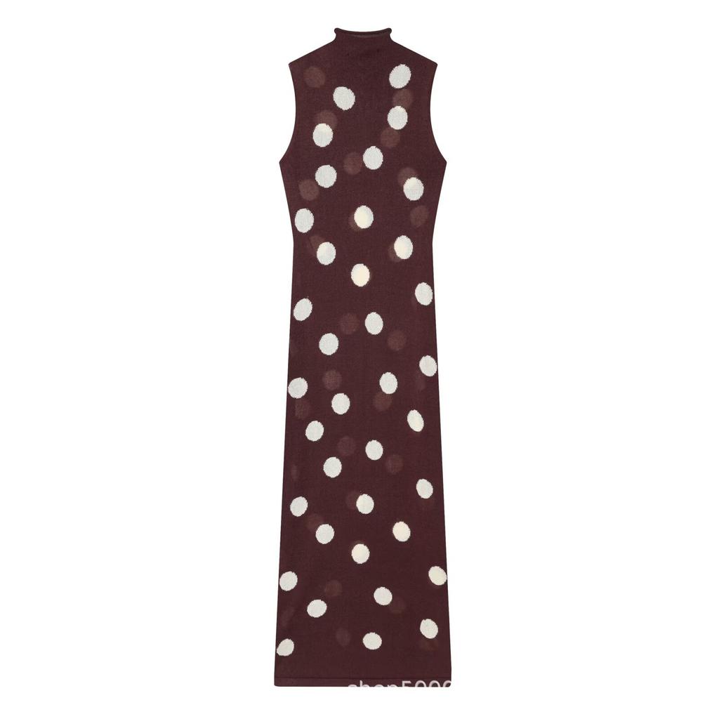 Women's new European and American style sleeveless turtleneck retro polka dot knitted dress