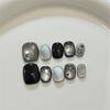 10Pcs Blue Gradient Short Square Round Handmade Press On Nails Gentle French Fake Nails Fashionable Nail Tips