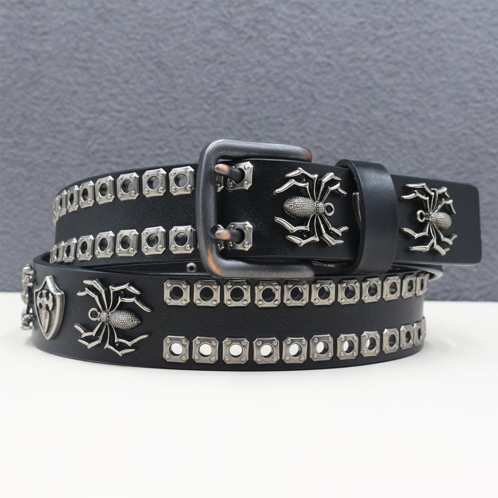 Genuine Leather Double-needle Spider Accessories Personalized Hollow Rivet Cowhide Belt Western American Rivet Belt