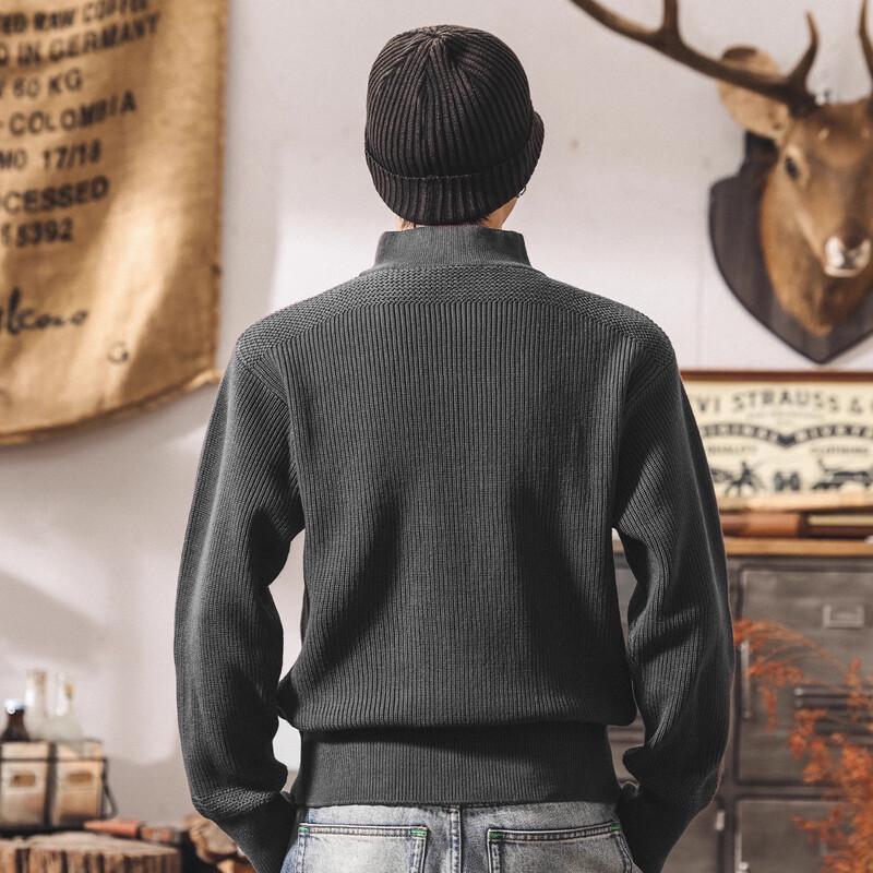 JIERUINO Men's American Retro Thickened Henley Knit Sweater