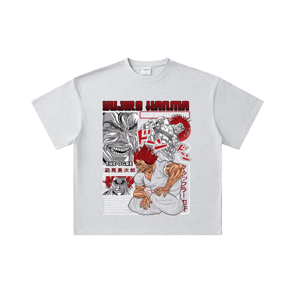 260 GSM Double Yarn 32 Count 100% Cotton Baki V1 Yujiro Print Unisex Heavy Cotton T Shirt