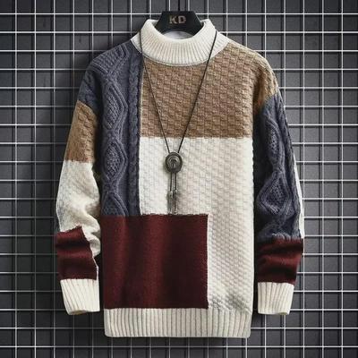 2024 Men's Autumn/Winter Thickened Japanese-Korean Fashion Stitching Sweater