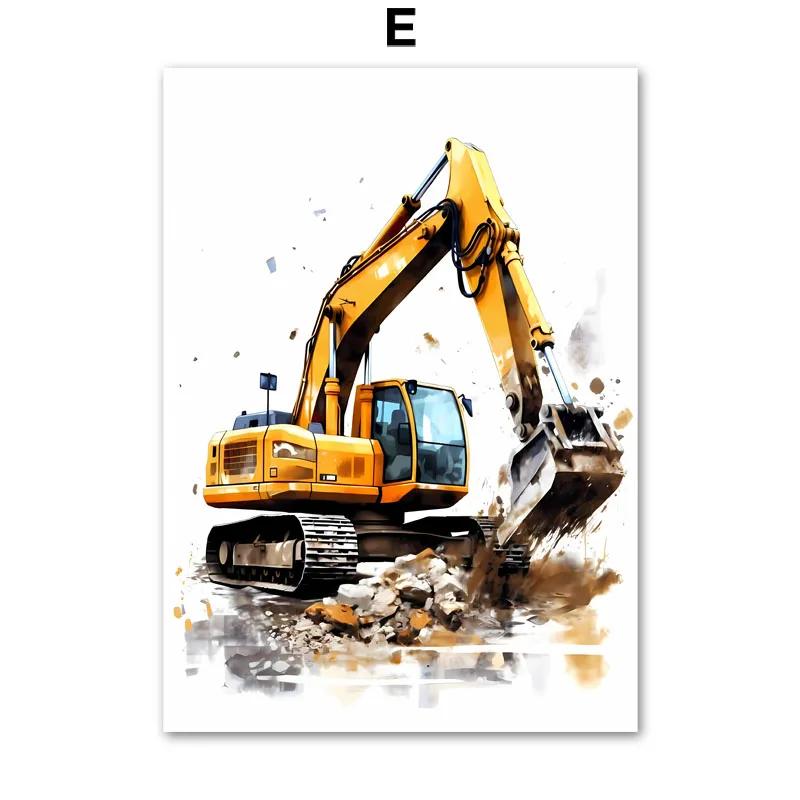 Construction Vehicle Truck Boys Nursery Wall Art Canvas Watercolor Painting Printable Picture Poster Baby Kids Playroom Decor