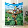 Doraemon and Friends Enjoying Nature Patterned blanket, flannel, suitable for all seasons, home decor, warm and cozy