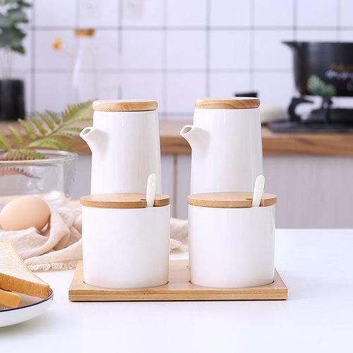 Ceramics Can Leakproof Tank Seasoning Bottle Kitchen Supplies Household Soy Sauce Bottle Vinegar Bottle Set Salt Shaker with Lid