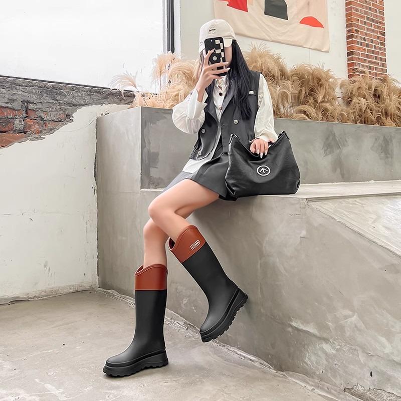 Rain shoes women's fashion winter wear water shoes adult velvet high rain boots waterproof and non-slip new rubber shoes long boots