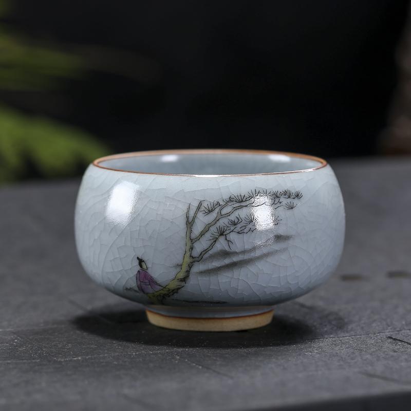 Boutique Ru Kiln Ceramic Teacup Hand Painted Flowers Meditation Cup Travel Tea Bowl Tie Guanyin Pu'er Master Cup Tea set Gifts