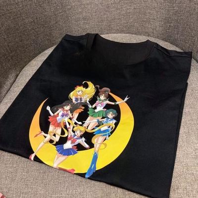 Dongdaemun, Coreea de Sud 2025 primăvară-vară nou tricou casual decoltat cu imprimeu Sailor Moon, larg, cu mânecă scurtă, pentru femei