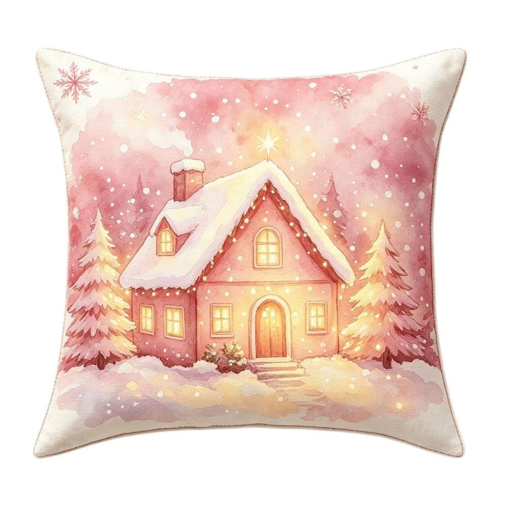 Soft Christmas Pillow Cover Pink Watercolor Style Santa Pillow Cover  Party Decoration