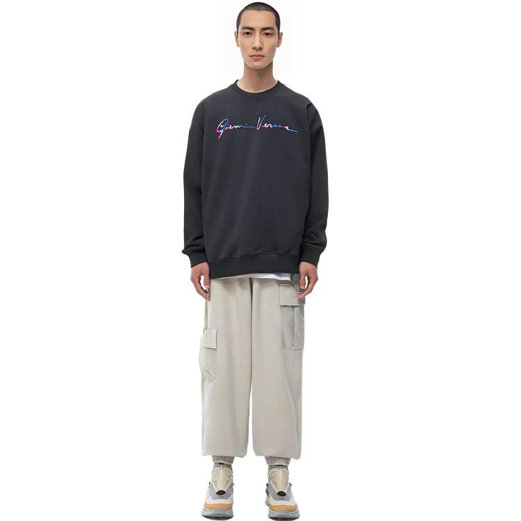 Versace Letter Print Crew Neck Pullover Long Sleeve Sweatshirt Men Sweatshirt Dark-Blue 10015061A01110-1U610