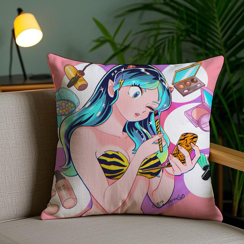 Anime Game U-Urusei Yatsura Cushion Cover Soft Short Plush Double-Sided Printing Home Decor Machine Washable Pillow Case Gift