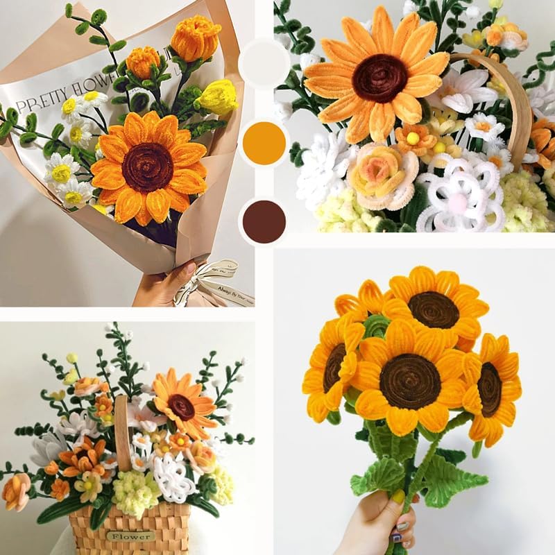 500PCS Pipe Cleaners Craft Supplies, Sunflower Pipe Cleaner Kit, Bulk Pipe Cleaners DIY Chenille Stem Bouquets Kit