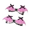 Dark Holiday Hair Barrettes, 1 Pair Halloween Winged Ribbon Design With Heart Detail and Lace Trim for Party Looks