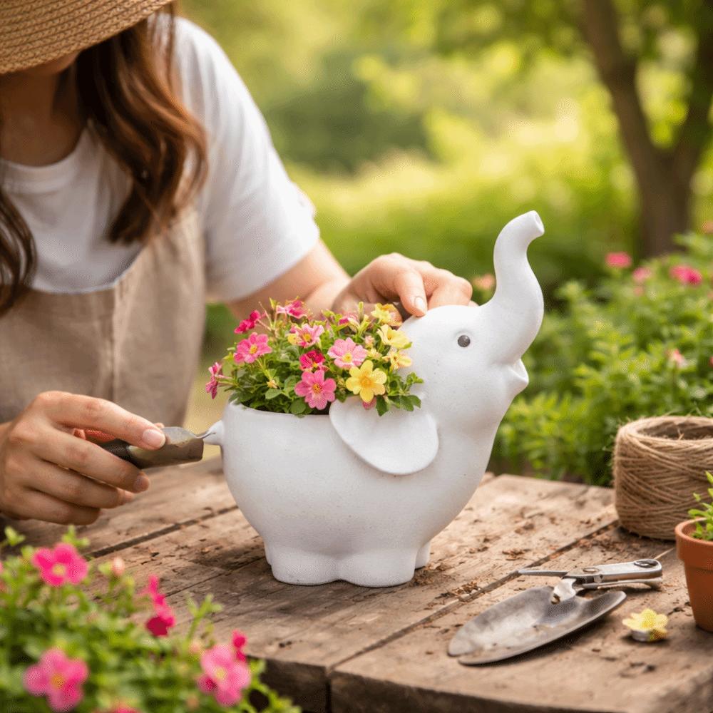 Elephant Shape Succulent Flower Pot Practical Bonsai Vase Elephant Vase  Desktop Ornament