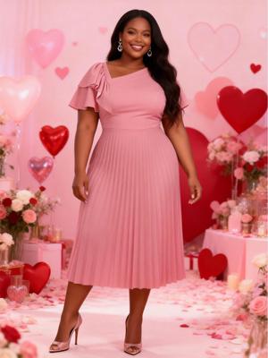 Plus Size Women's Asymmetrical Ruffle Pleated Skirt Formal Dress