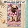 Pug Theme Soft Beach Towel Personalized Custom Name Text Towel Portable for Beach Pool Travel