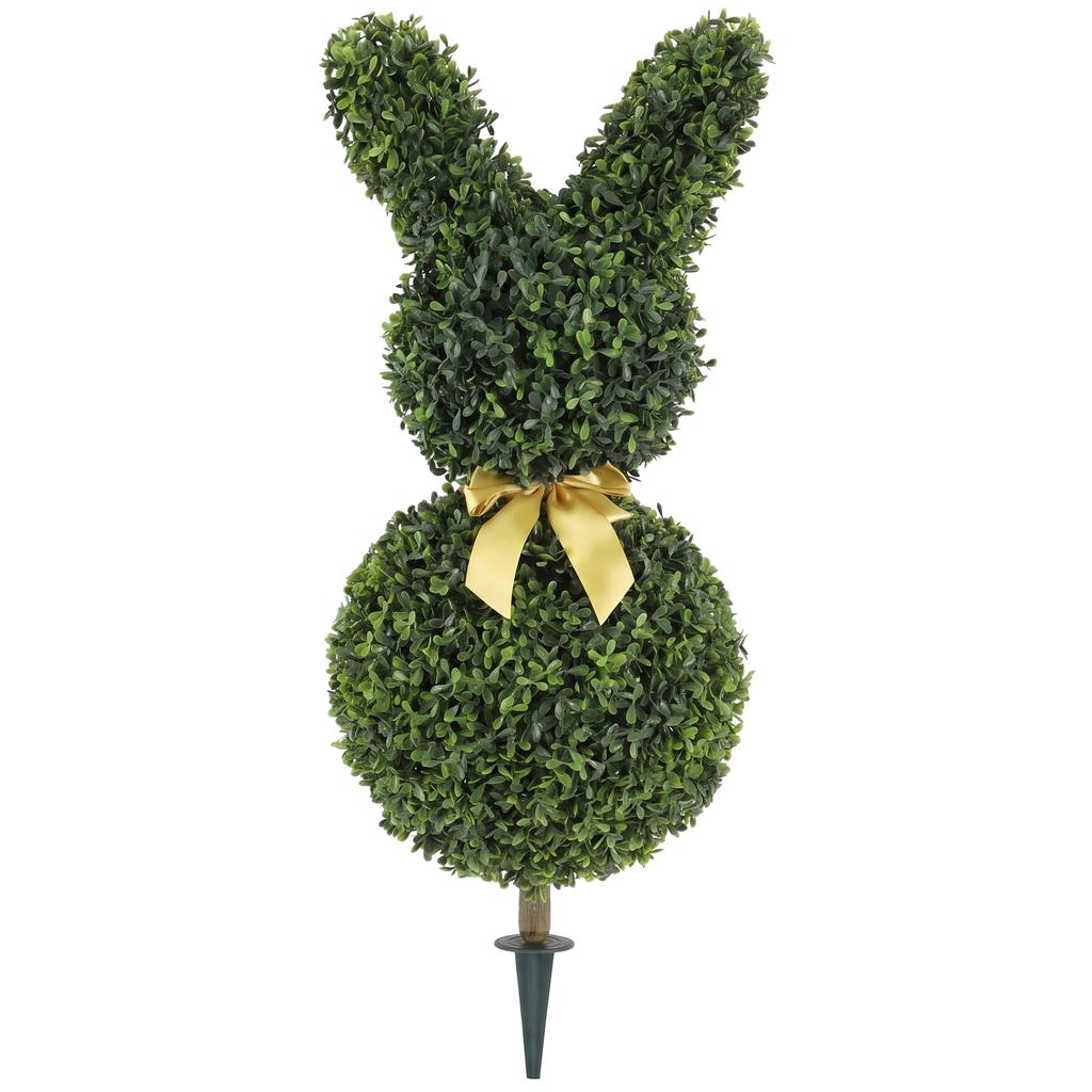 Artificial Boxwood in Rabbit Shape, 740 Leaves, Artificial Plant for Indoor and Outdoor Use, with Ground Anchor, 83 cm, Green