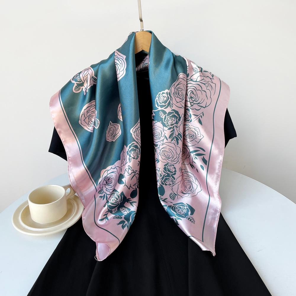 Silk Scarf Large Square Scarf Women's New 91cm Headscarf Satin Scarf Satin Square Scarf European and American Printed Shawl Wholesale