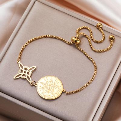 Dawapara Tetragrammaton Witch Knot Bracelet Adjustable Chain Stainless Steel Wiccan Jewelry Double Protection Amulet