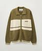 Satur Color Block Knit Zip-Up Olive Green