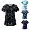 Women Fashion Butterfly Print V-neck Short Sleeve Workwear With Pockets Tops