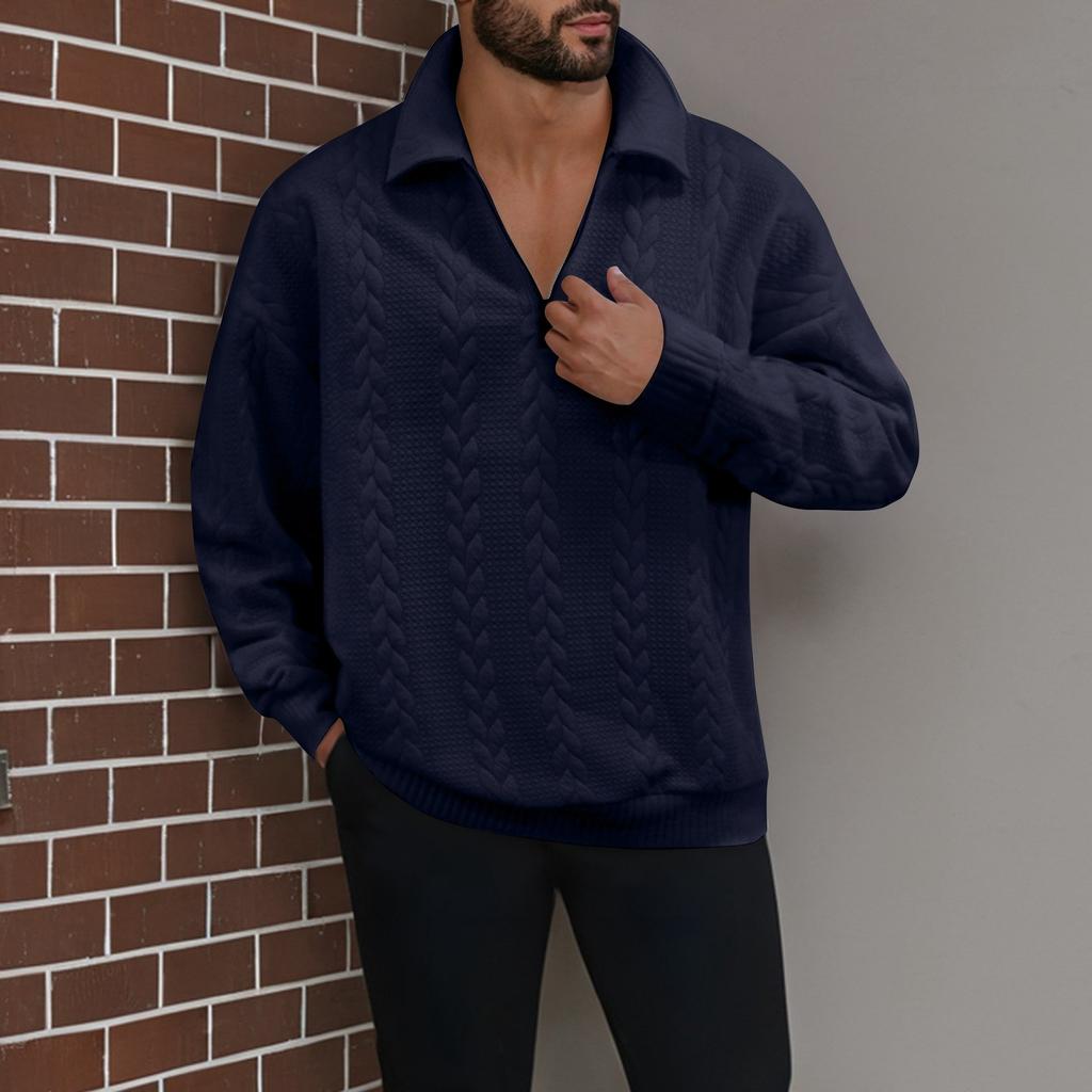Men's Winter Half Zipper Solid Color Casual Tops Long Sleeve Round Neck Sweatshirt