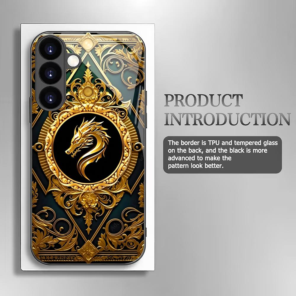 Unique Dragon Black Glass Phone Case Suitable for Samsung Galaxy S26 S25 S24 S23 S22 S20 FE/Ultra/Plus Anti Drop Back Cover