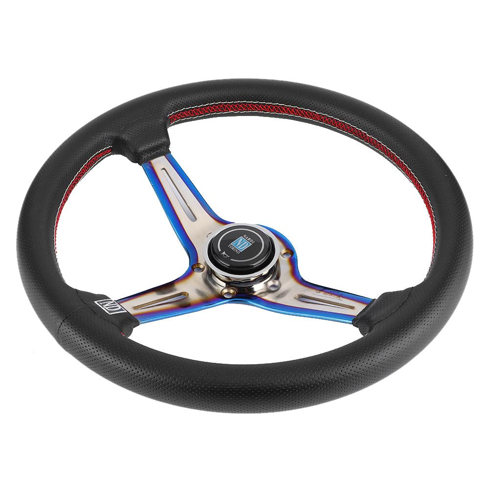 350mm 14in for NARDI Style 6 Bolt Half Dish Black Perforated Leather Racing Steering Wheel W  Horn