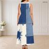 Women Plus Size Round Neck Triple Keyhole Sleeveless Tie Dye Printed Maxi Dress