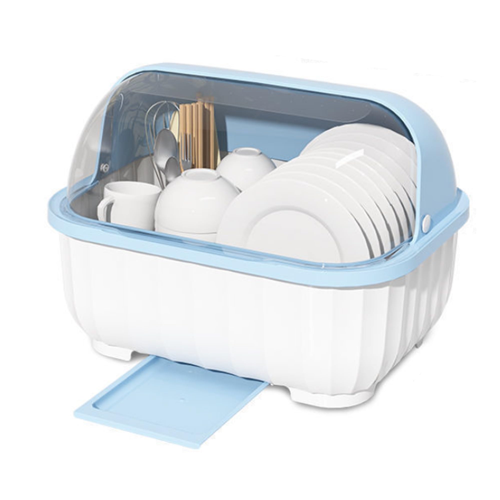 

Asdays Dish Dish Dish Kitchen Drying Large Water Lid Included Drainer, Storage, Drainer, Utensils, Box, Capacity, Tray, (Light Blue)