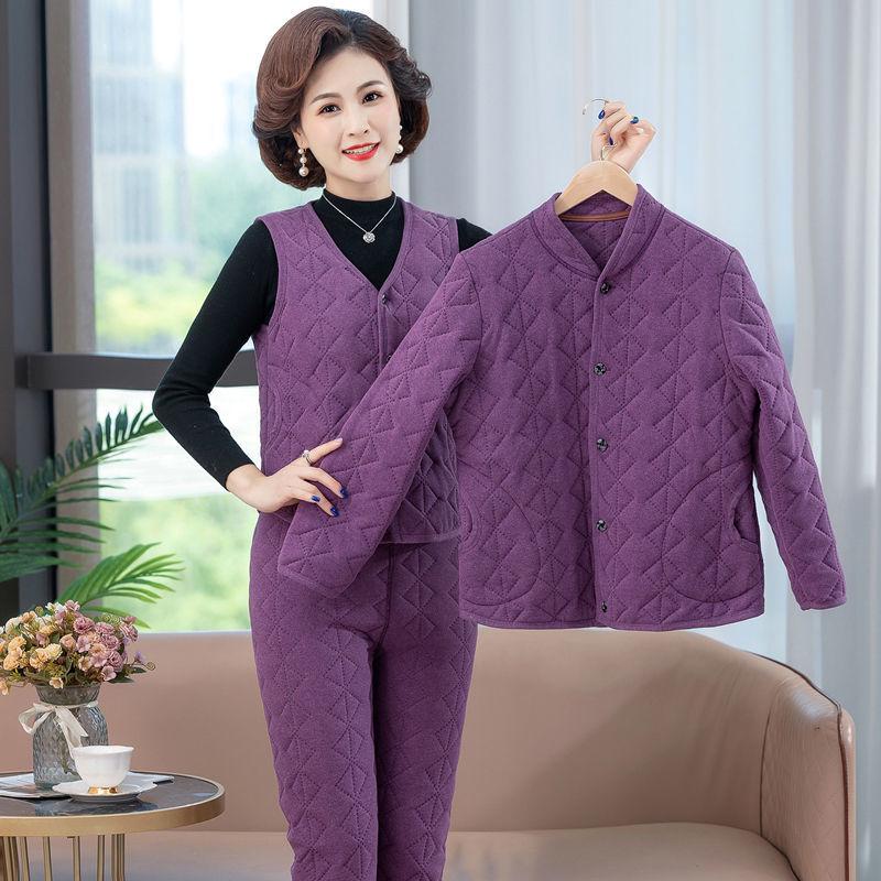 Women's Winter 3-Piece Set: Silk Cotton Coat & Outerwear for Middle-Aged