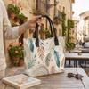 Boho Feather Print Canvas Tote Bag Fashion Casual Large Capacity Daily Shopping Shoulder Handbag for Women