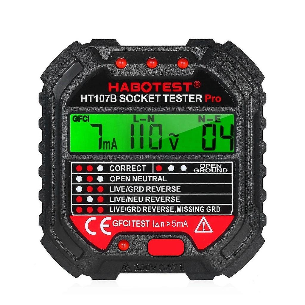 HABOTEST GFCI HT107D Outlet Tester with Voltage Display 90-250V Socket Tester Automatic Electric Cir