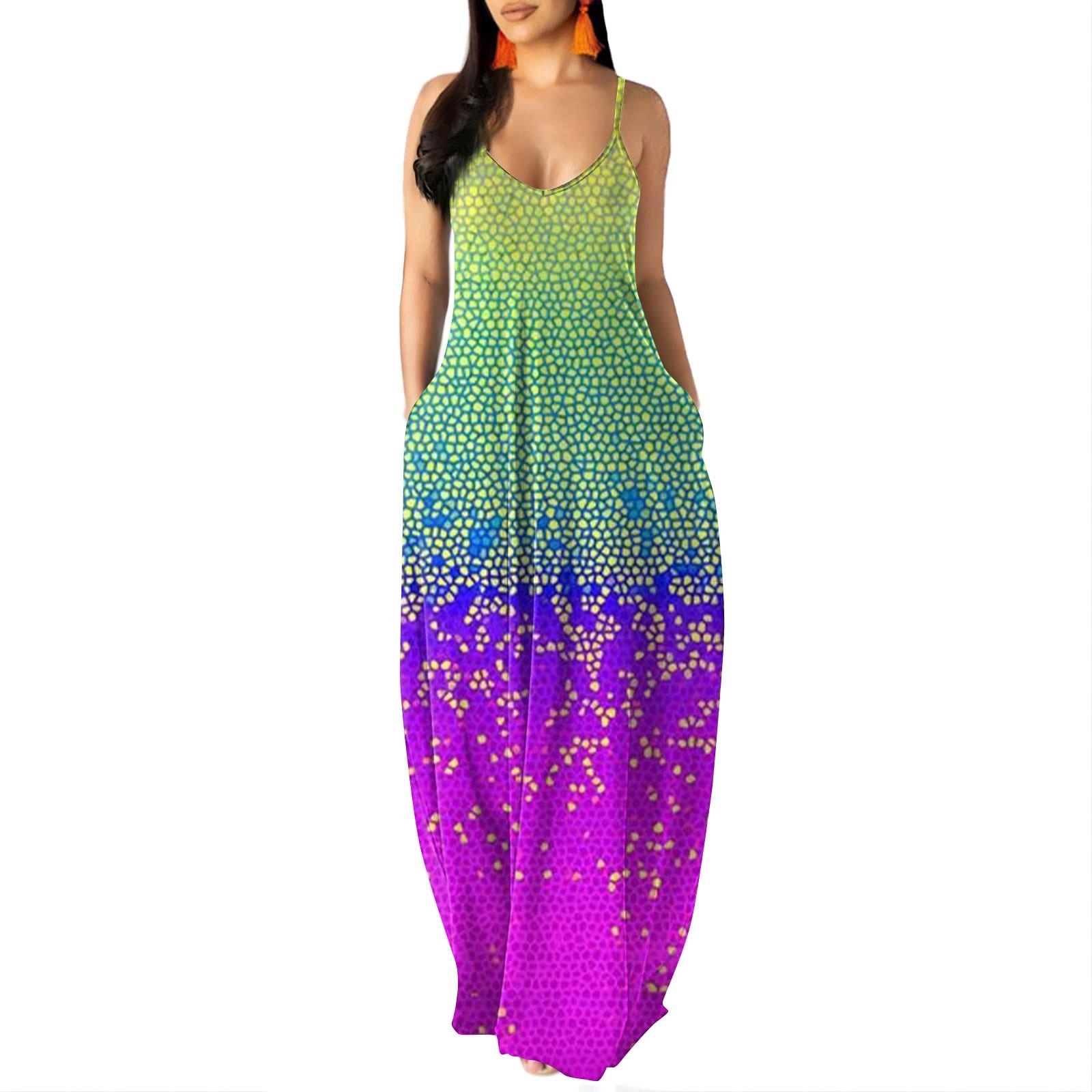 

Женский летний сарафан с длинными тонкими бретелями без рукавов и цветочным принтом, повседневное длинное женское платье макси XXXL зелёный