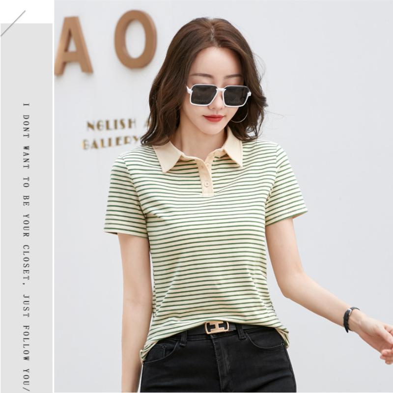 Γυναικεία Λεπτά Casual Πουκάμισα Harajuku Σέξι Μπλούζα με Πέτο Γυναικείο Καλοκαιρινό Βαμβακερό Κοντομάνικο Μπλούζα με Ριγέ Μπλούζα