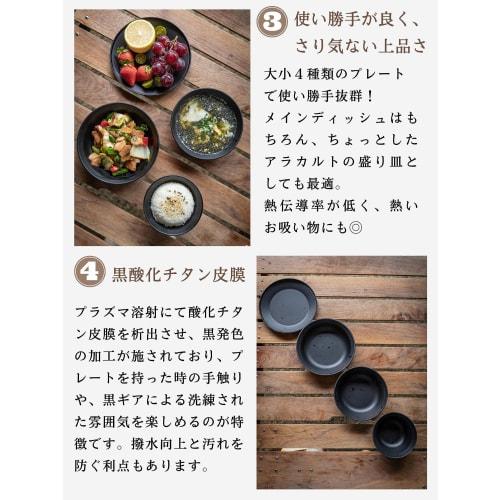 CAMPING MOON Tableware Camping Plate Stainless Steel Tableware Set 4 Pieces Comes with Canvas Case Black Gear BKS395-1S